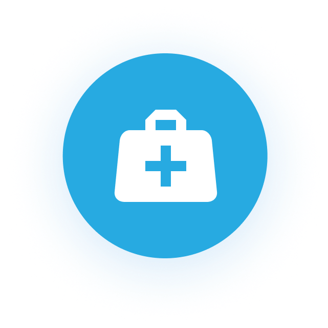 Medical kit icon on blue background.